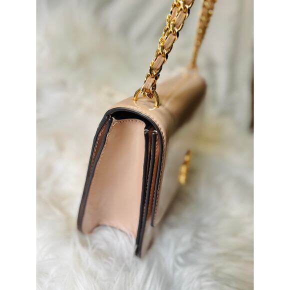 LIMITED SALE $548 Tory Burch Britten Patent Nude Pink Med Shoulder Crossbody Bag - Picture 5 of 8